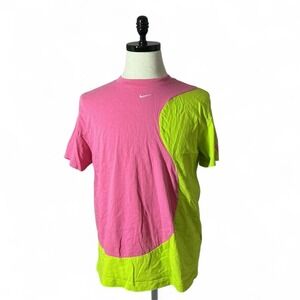 Nike Colorblock T Shirt Pink Neon Green Swoosh Logo Cotton‎ Size M